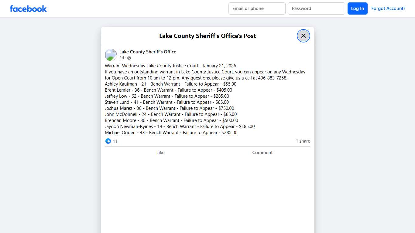 Warrant Wednesday Lake... - Lake County Sheriff's Office Facebook