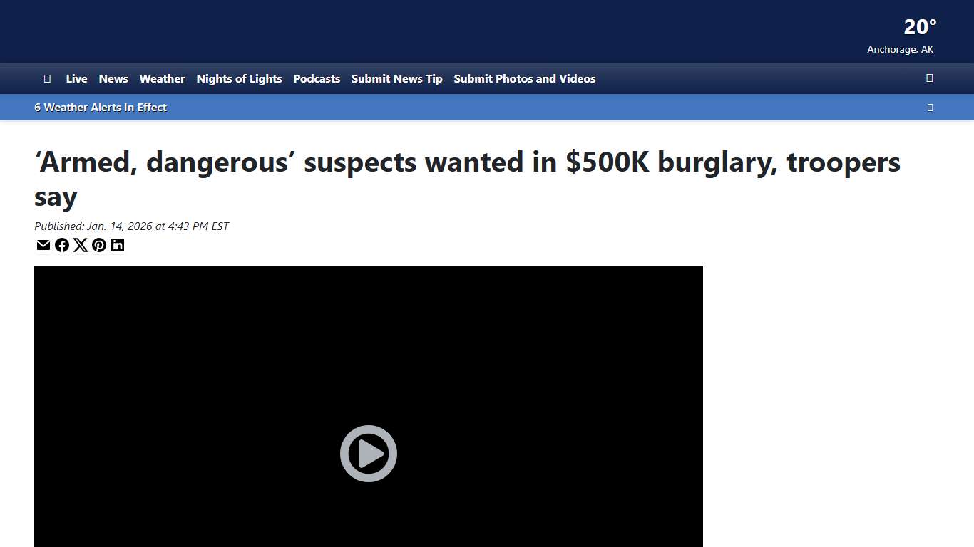 ‘Armed, dangerous’ suspects wanted in $500K burglary, troopers say